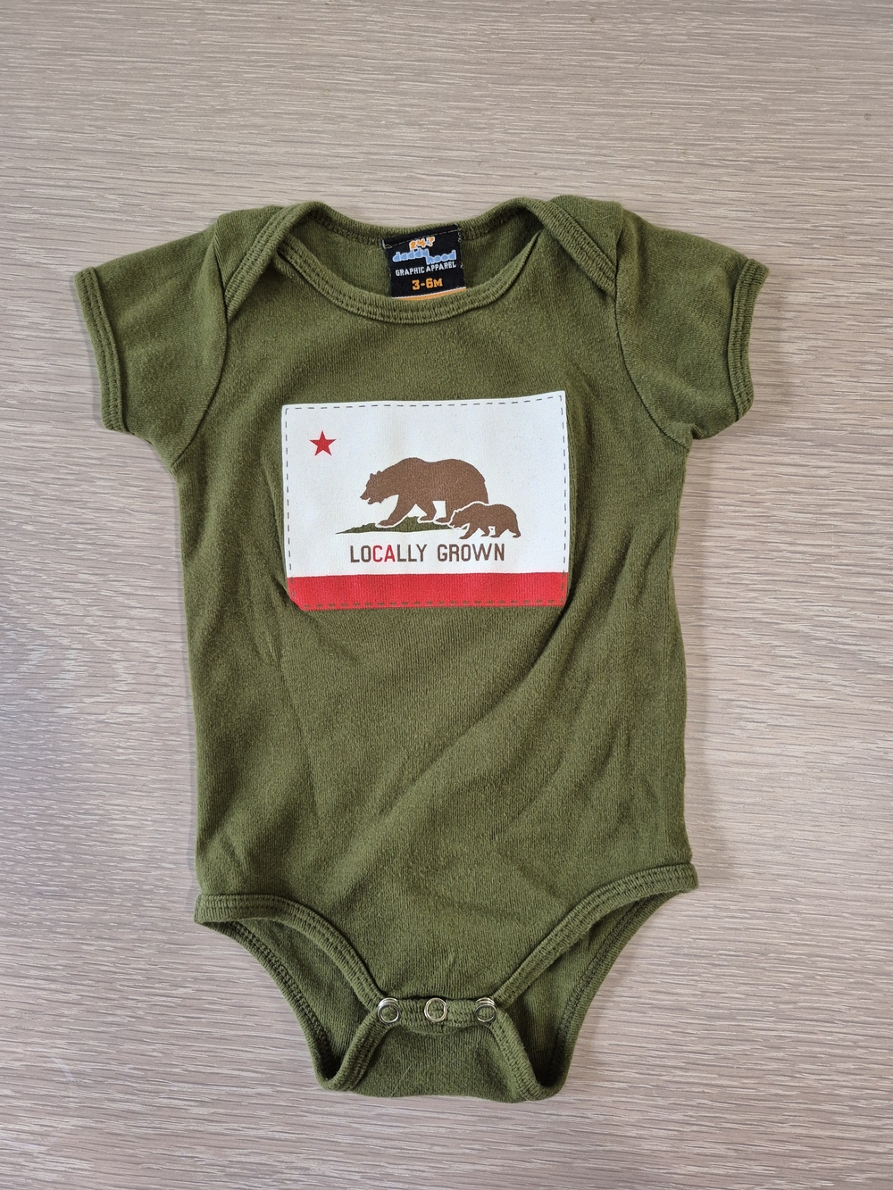 Infant 3-6 Months Locally Grown Olive Green Baby Bodysuit - 3-6M